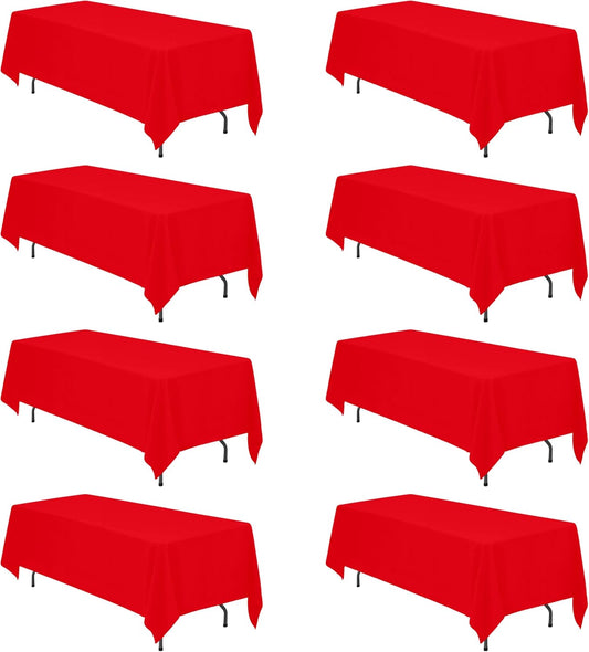 BRILLMAX 8 Pack Red Tablecloths 70 x 120 Inch for 6ft or 8ft Rectangle Tables - Rectangular Bulk Linen Polyester Fabric Washable Cloth Cover for Wedding Reception Banquet Birthday Party