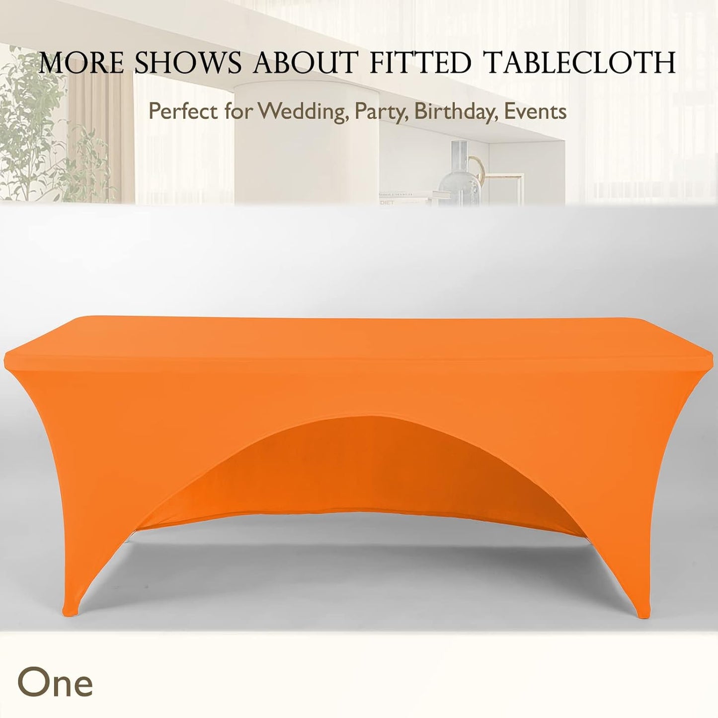 Spandex Table Cover 8 ft. Fitted Polyester Tablecloth Stretch Table Cover Table Topper Open Back - Orange