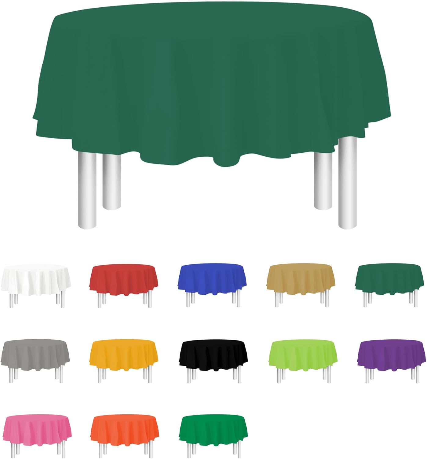 Green Disposable Plastic Tablecloth for Round Tables (36 Pack) Table Cloths for Parties, Events & Weddings, Indoors & Outdoors, 84 inches, Plastic Table Cover