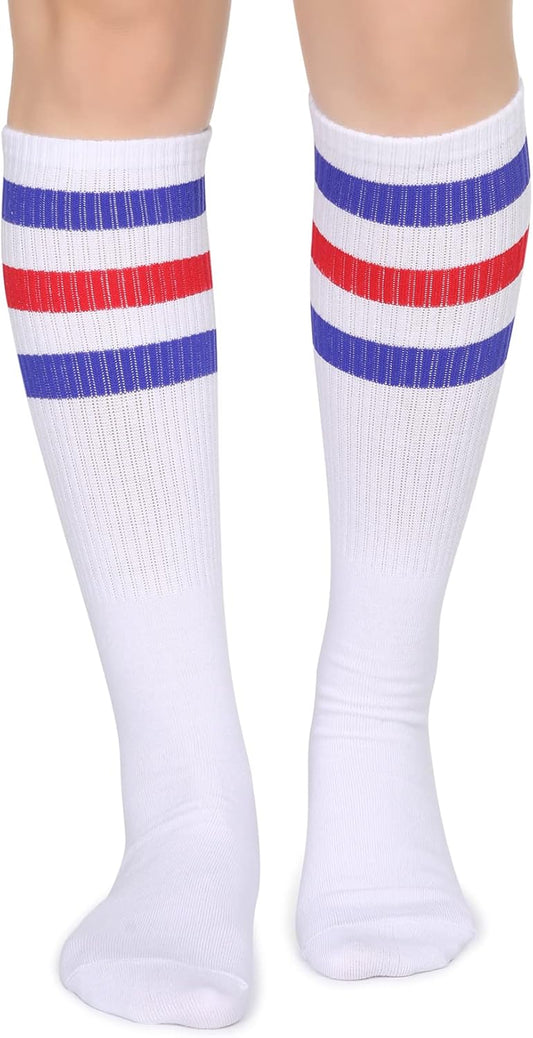 Henwarry Classic Triple Stripes Over the Calf Cotton Retro Tube Socks for Men and Women