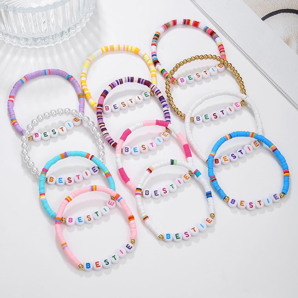 Friendship Bracelets Boho Stackable Bracelets for Women Surfer Heishi Clay Bead Bracelets Stretch Preppy Bracelets Colorful Boho Bracelets for Women