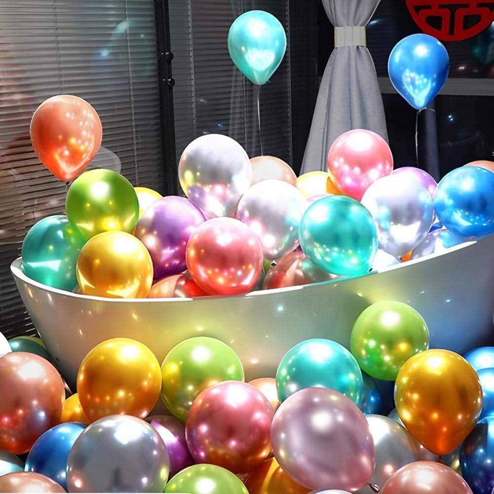 300 Pack Metallic Balloons 12 Inch Chrome Shiny Assorted Colors Latex Rainbow Bulk Balloon 12 Kinds Colorful for Birthday Wedding Bridal Baby Shower Supplies Party Decorations