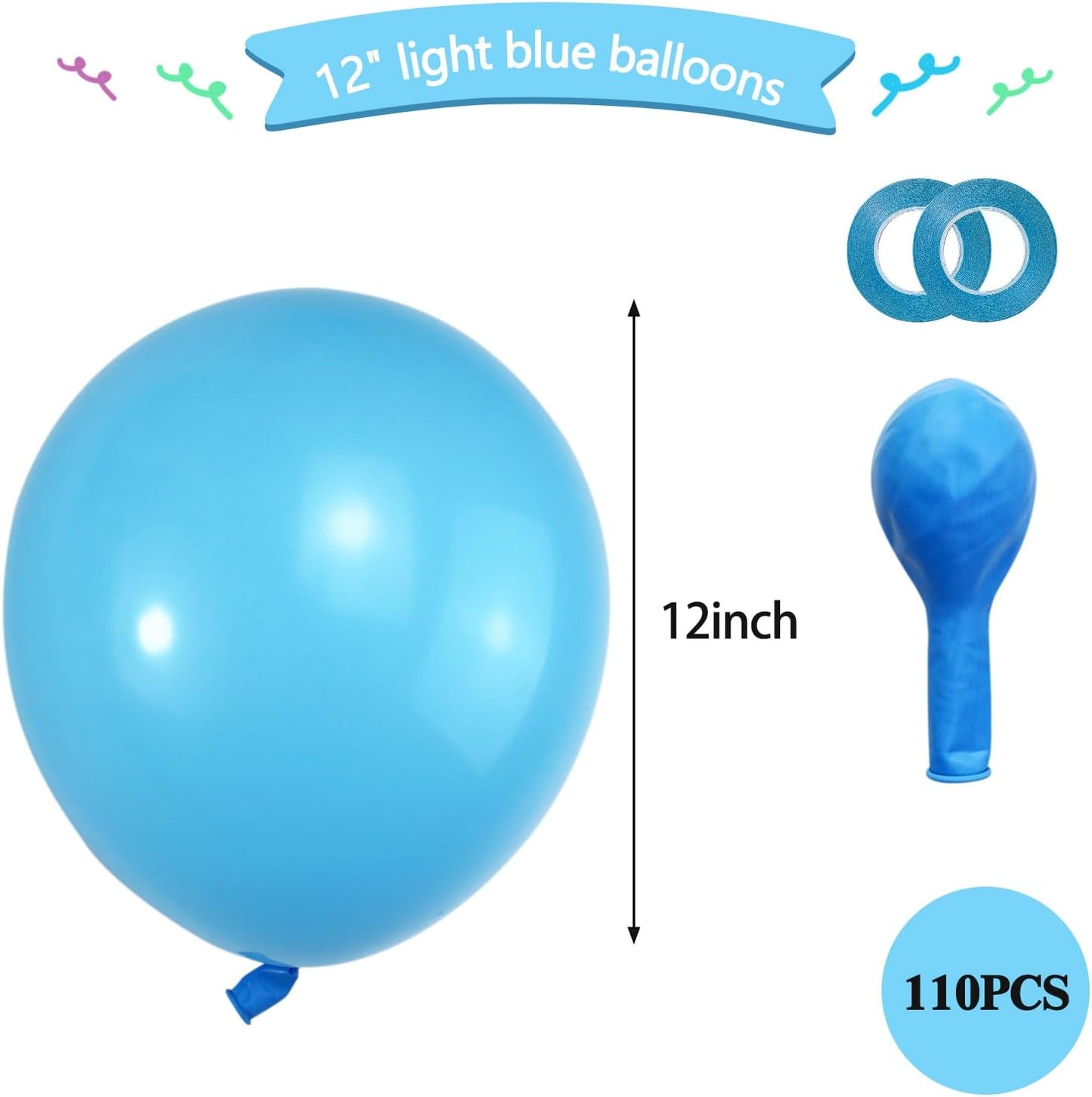KAWKALSH Light Blue Balloon 110pcs, 12 Inch Thickened Latex Party Balloons Helium Bright Color for Birthday Baby Shower Wedding Party Supplies Arch Garland Decoration