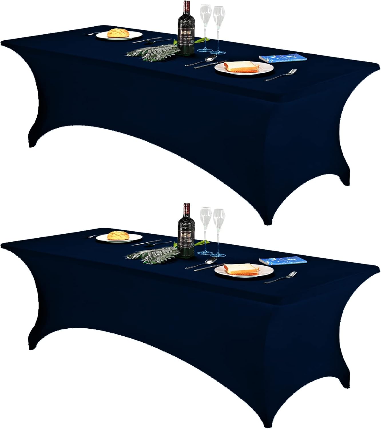 FORLIFE 2Pack Spandex Table Covers，Fitted Tablecloth for Rectangular Tables, Stretch Patio Table Covers, Universal Spandex Table Cover for Wedding, Banquet, Party (8ft, Navy)