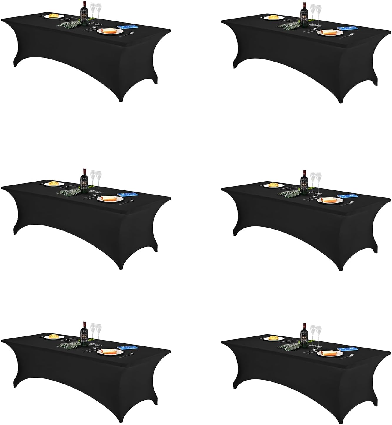 FORLIFE 6Pack Spandex Table Covers 8ft，Fitted Tablecloth for 8ft Rectangular Tables, Stretch Patio Table Covers, Universal Spandex Table Cover for Wedding, Banquet, Party - Black