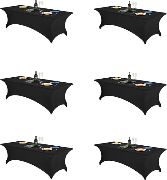 FORLIFE 6Pack Spandex Table Covers 8ft，Fitted Tablecloth for 8ft Rectangular Tables, Stretch Patio Table Covers, Universal Spandex Table Cover for Wedding, Banquet, Party - Black