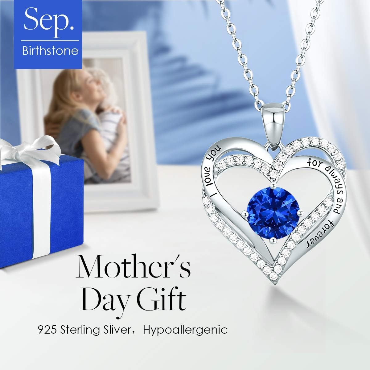 CDE Forever Love Heart Necklaces for Women, Wedding Anniversary, Birthday Mothers Day Christmas Day Gifts for Mom, Mother, Wife, friend, S925 Silver Jewelry with Birthstone Pendant