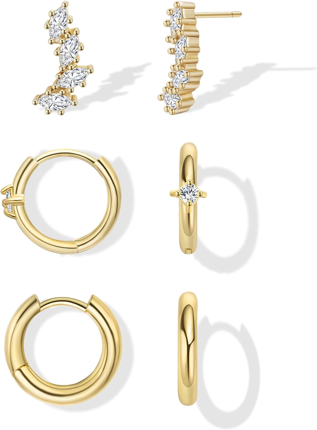 Gold Earrings for Women, 14k Gold Plated Dangle Huggie Earrings for Women Trendy Dainty Gold Hoop Earring Stacks Hypoallergenic Pearl Chain Drop Cartilage Earring Fashion Womens Jewelry