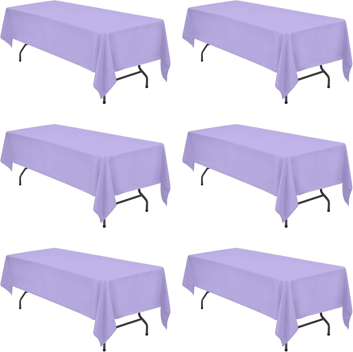 BRILLMAX 6 Pack Lavender Tablecloths for 8 Foot Rectangle Tables 60 x 126 Inch - 8ft Rectangular Bulk Linen Polyester Fabric Washable Cloth Cover for Wedding Reception Banquet Birthday Party