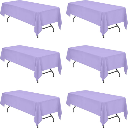 BRILLMAX 6 Pack Lavender Tablecloths for 8 Foot Rectangle Tables 60 x 126 Inch - 8ft Rectangular Bulk Linen Polyester Fabric Washable Cloth Cover for Wedding Reception Banquet Birthday Party