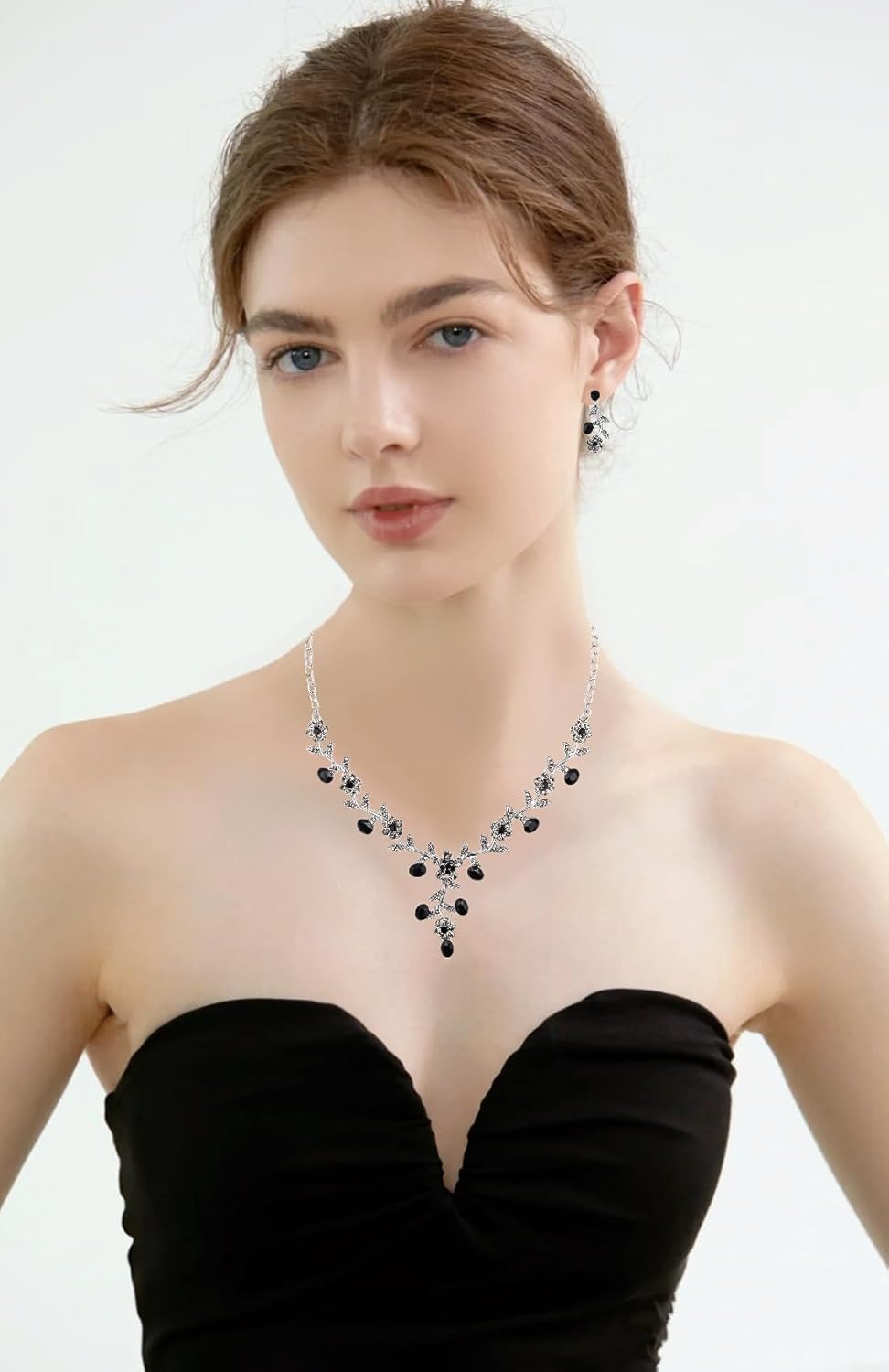 SFE Elegant Austrian Crystal Bridal Bridesmaid Wedding Jewelry Flower Leaf Necklace Dangle Earrings Link Bracelet Jewelry Set for Women