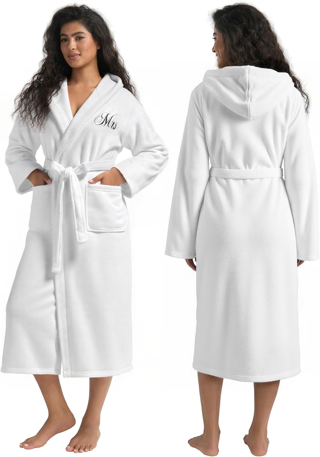AW BRIDAL 2Pcs Mr and Mrs Robes for Couples Fleece, Matching Long Hooded Robes for Men Women, His and Hers Wedding Gifts