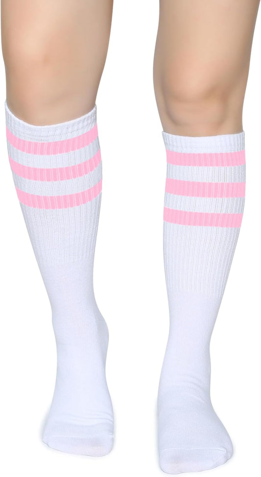 Henwarry Classic Triple Stripes Over the Calf Cotton Retro Tube Socks for Men and Women