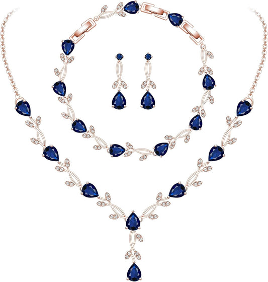 GZWHD Wedding Jewelry Sets for Bride Bridesmaid Women Cubic Zirconia Necklace Earrings Bracelet Set Gift for Mother Friend Wife Daughter Sister Party Prom Jewelry