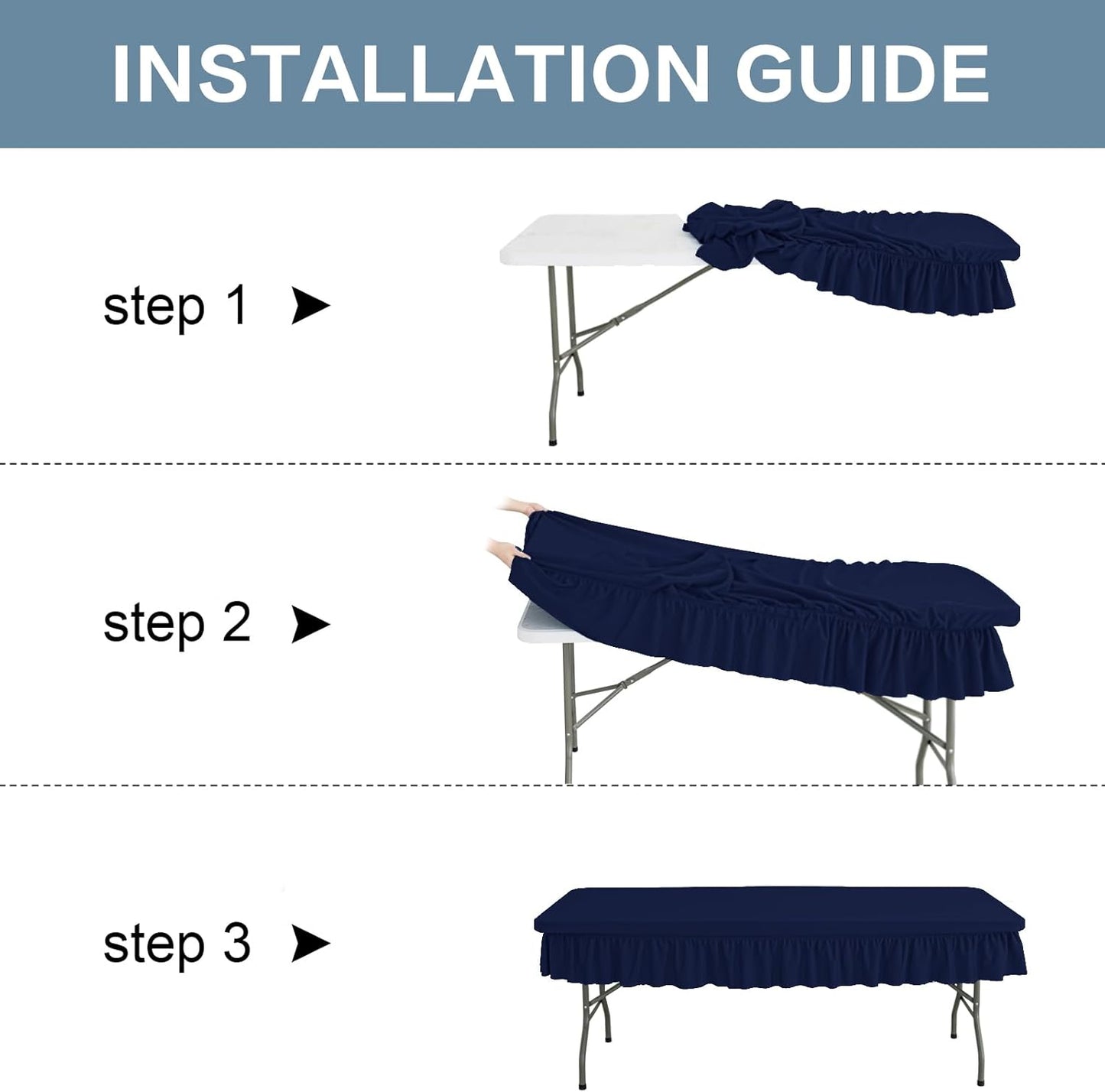 4ft Navy Blue Stretch Tablecloth for Rectangular Tables - Flared Wrap Design, Waterproof, Wrinkle-Resistant, Washable - Ideal for Weddings, Parties, Banquets & Table Protection