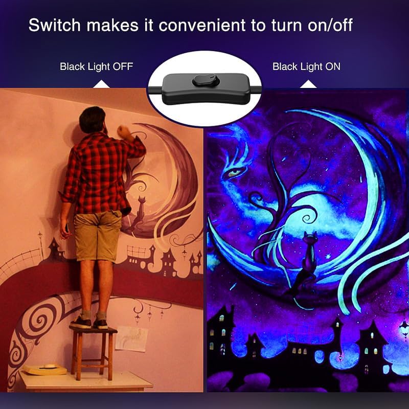 Onforu 2 Pack 38W LED Black Lights, Blacklight Flood Light with Plug, IP66 Waterproof, for Halloween Party, Glow in The Dark, Stage Lighting, Aquarium, Body Paint, Fluorescent Poster, Neon Glow,Black