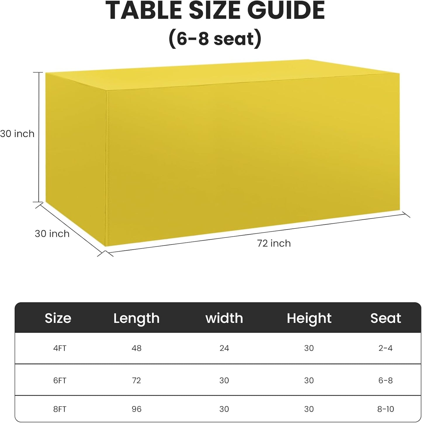 Ascoza 2 Pack Fitted Tablecloth for 6 Foot Rectangle 72 x 30 Inch Yellow Table Covers Water Resistant Polyester Cloth for Folding, Parties,Display, Trade Show (Yellow)