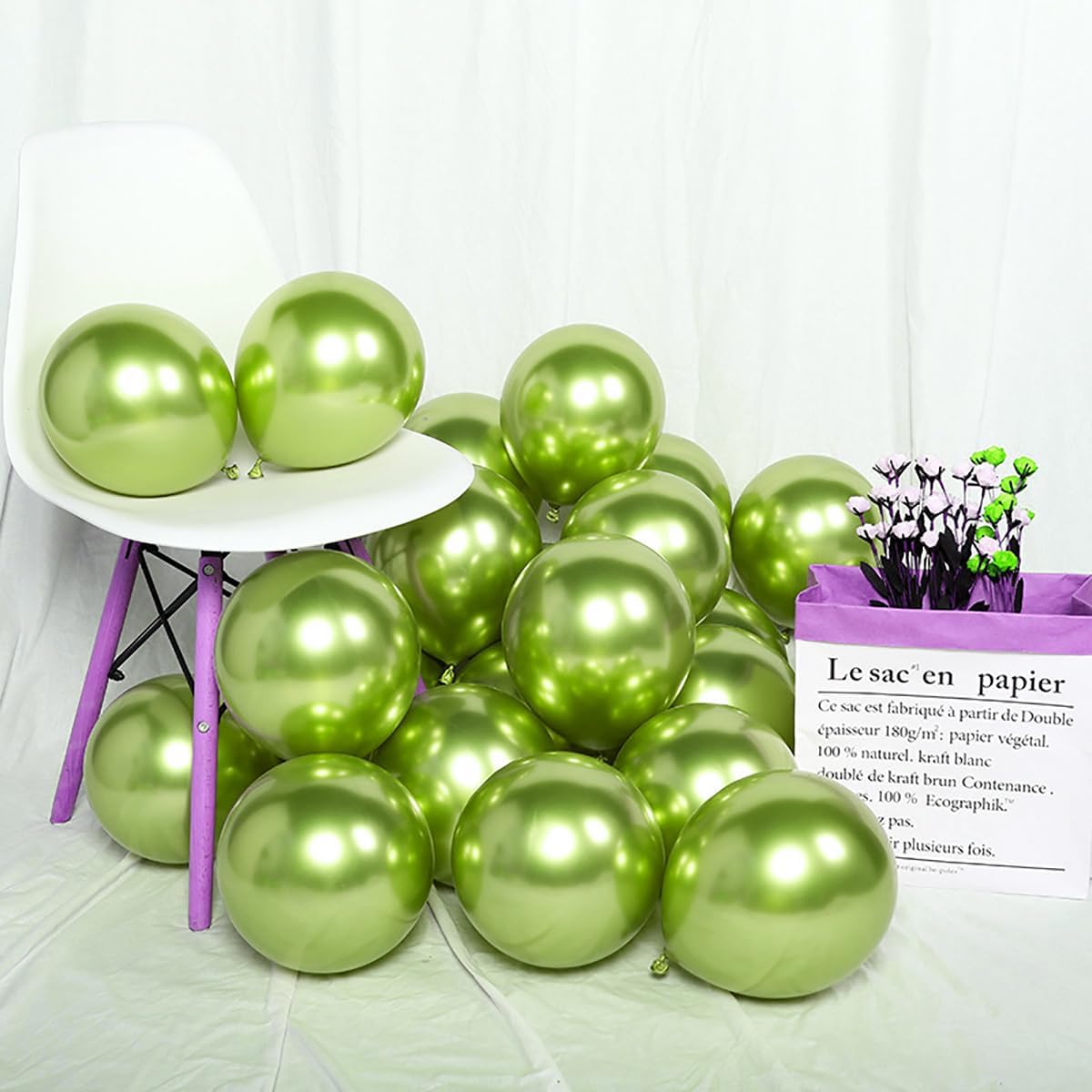 KALOR 12 Inch Metallic Lime Green Balloons, 50 Pcs Latex Helium Metallic Balloons for Kid's Birthday Party, Baby Shower, Wedding, Graduate Party Decorations