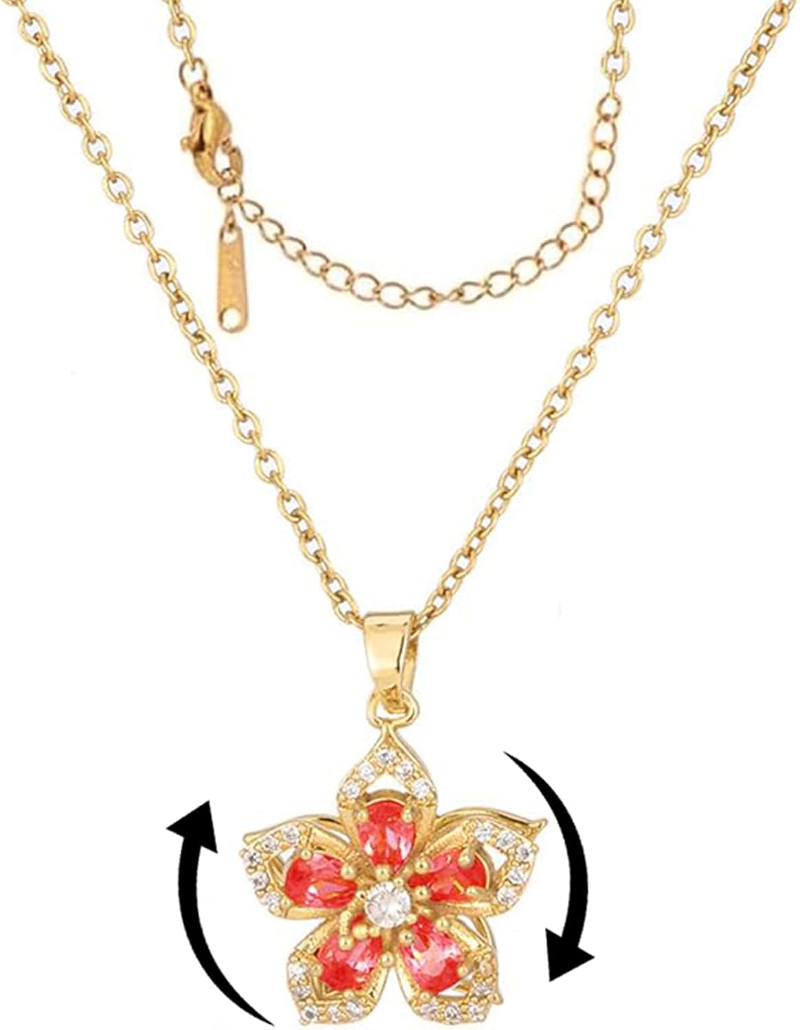 Necklace for Women Gold Flower Fidget Necklace Rotatable Crystal Silver Blossom Pendant Necklaces Adjustable Spinning Fidget Necklaces Redbud Flower Choker Funny Gift Jewelry