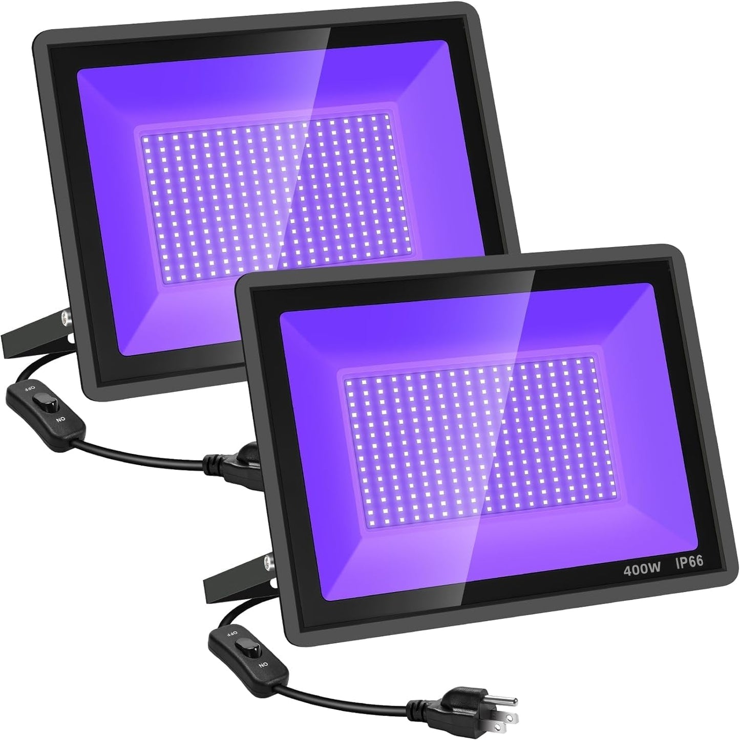2 Pack 400W LED Black Light,Black Flood Light Outdoor with Plug and Switch, IP66 Waterproof 395nm to 405nm LED UV Blacklight Neon Glow for Glow Party, Halloween, Fluorescent Poster, Body Paint