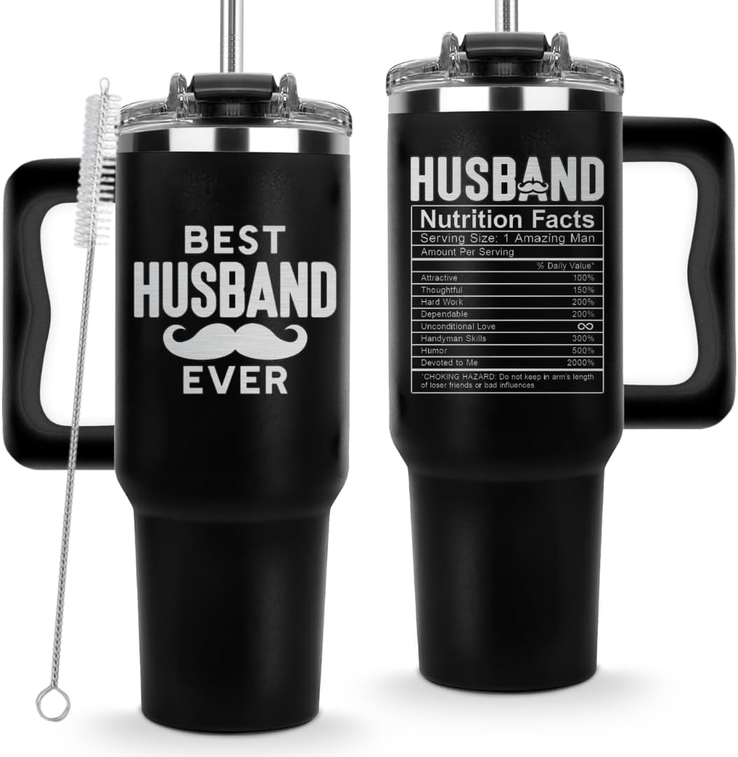 Vivulla68 Best Husband Ever Tumbler 40 Oz, Hubby Coffee Mug From Wife, Worlds Best Husband Gifts Idea, Wedding Anniversary, Valentines Day, Christmas, Birthday Gifts For Men, Him, Hubby Cup Presents