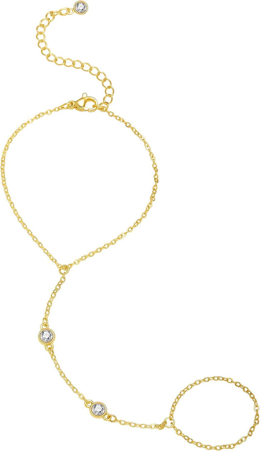 Listine Hand Chain Bracelet 14K Gold Plated Ring Bracelet Hand Chain Trendy Stuff for Women Dainty Hand Bracelets with Finger Ring Hand Jewelry for Women