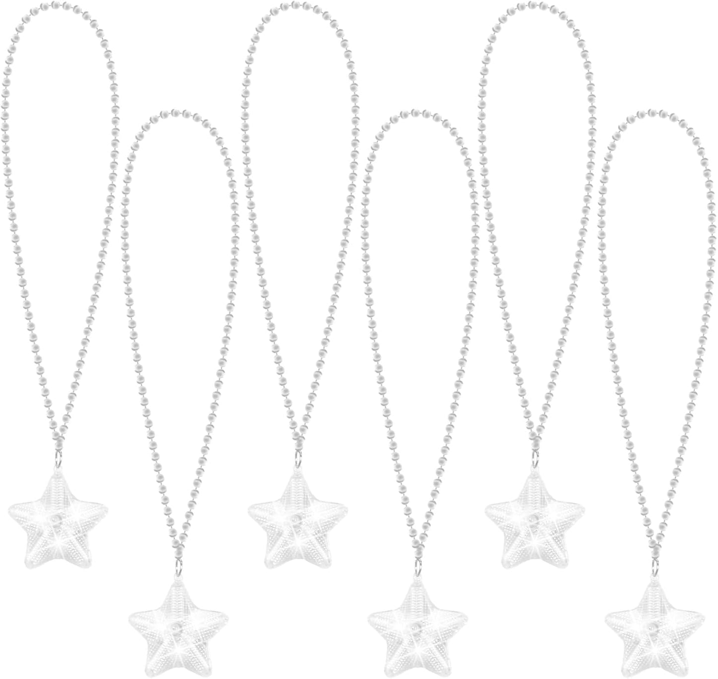 6 Pack Clear LED Glow Star Necklace Bulk Beaded Necklaces for Halloween Christmas Decorations Mardi Gras Party Favors