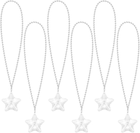 6 Pack Clear LED Glow Star Necklace Bulk Beaded Necklaces for Halloween Christmas Decorations Mardi Gras Party Favors