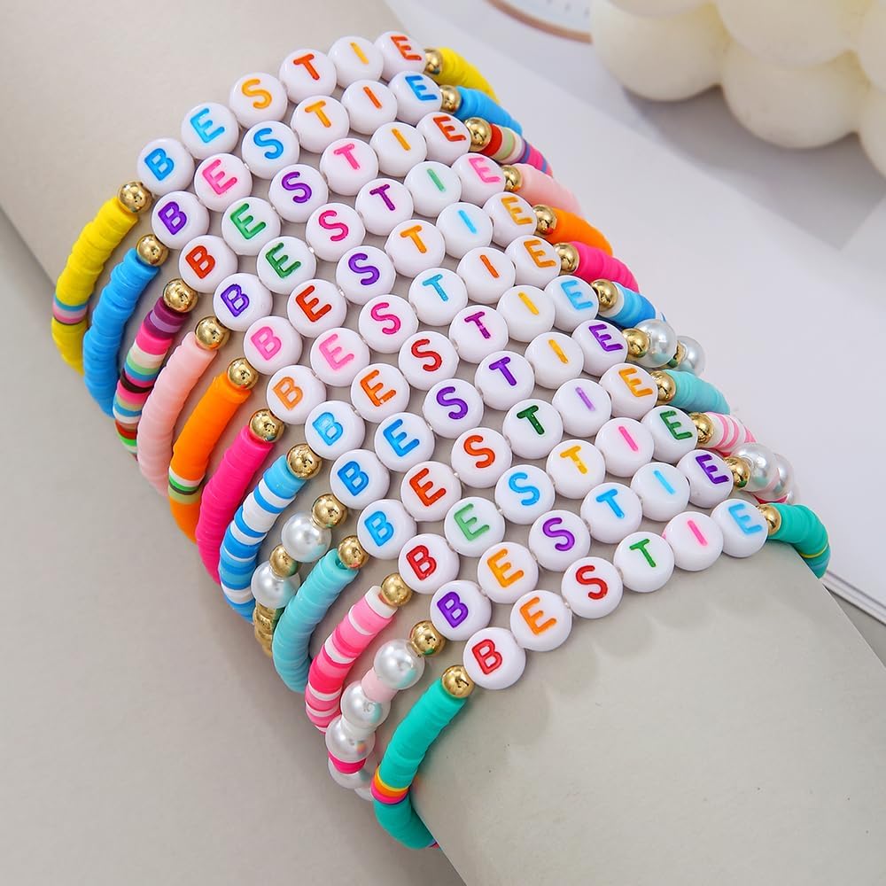 Heishi Surfer Clay Bead Bracelets Set for Women - Preppy Smile Evil Eye Beaded Stretch Bracelets Elastic Layering Friendship Bracelets- Stackable Boho Disc Summer Jewelry Set