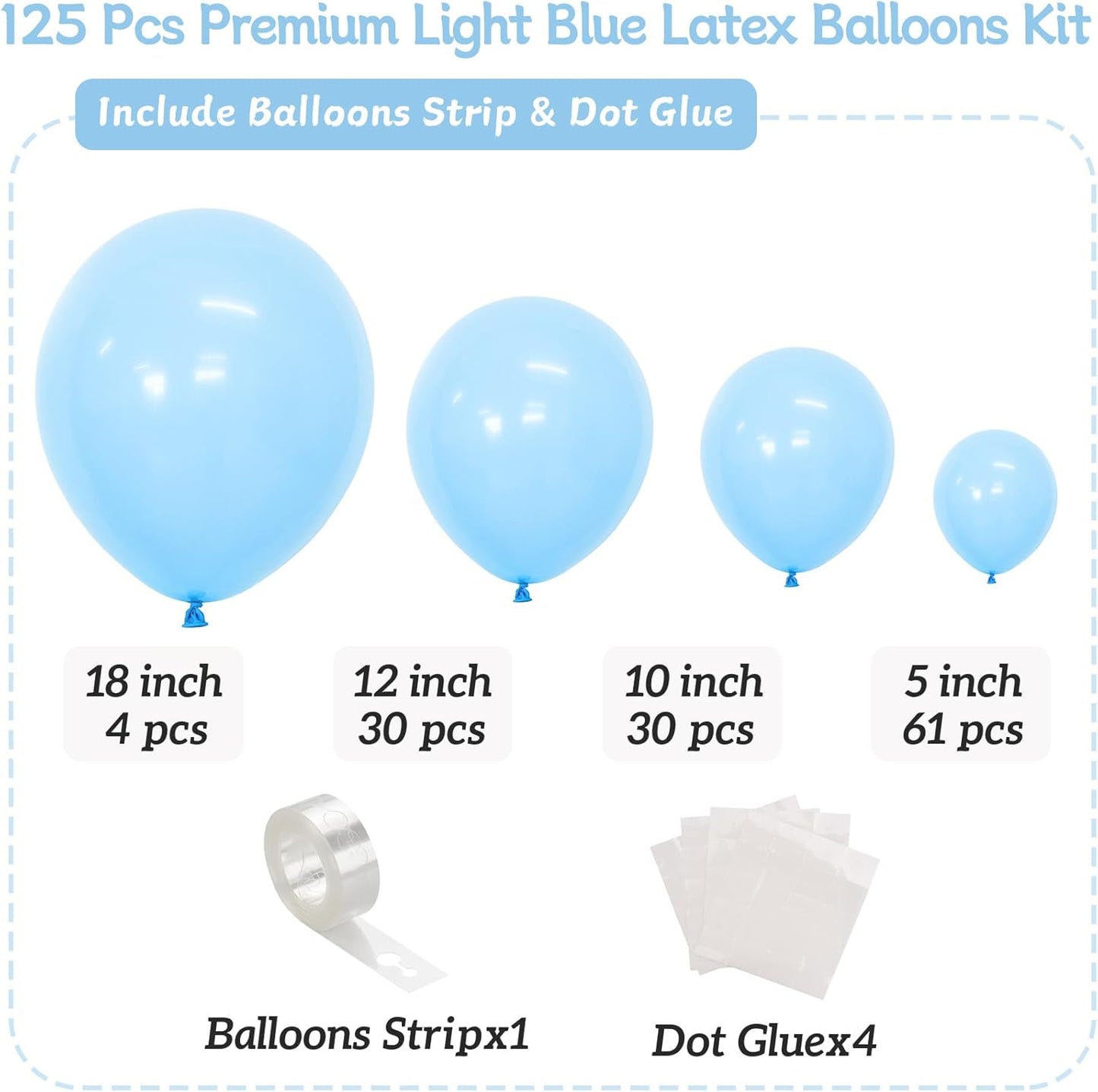 Light Blue Balloons 125 Pcs Different Sizes of 18 12 10 5 Inch Light Baby Pastel Sky Blue Balloon Arch Kit Garland for Birthday Baby Shower Gender Reveal Graduation Wedding Decoration