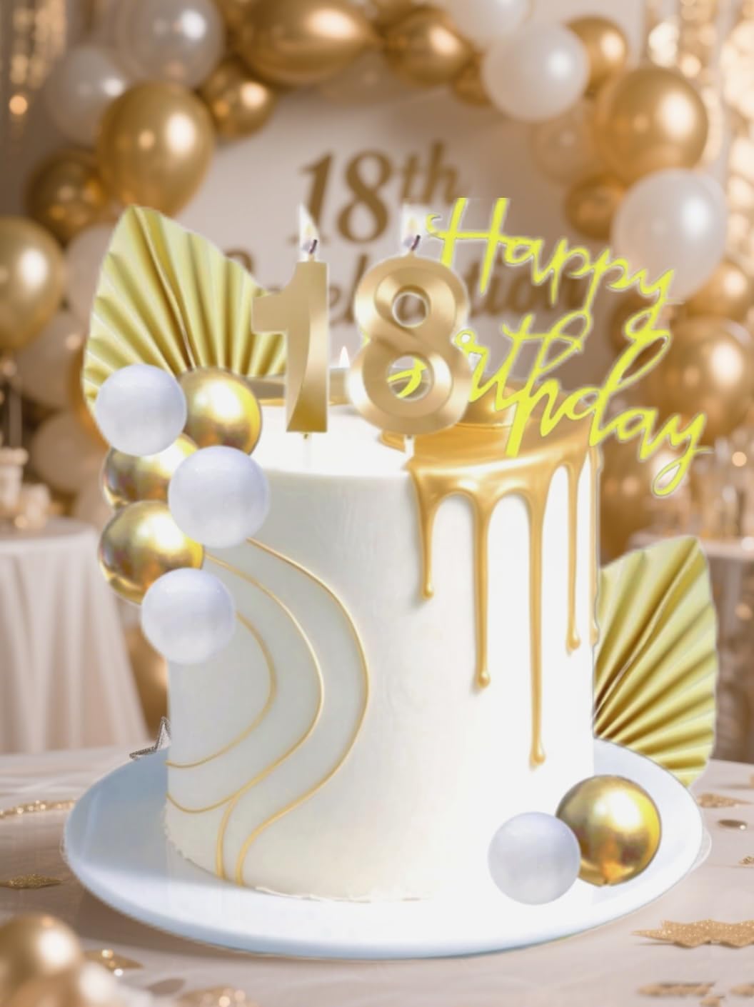 36 Pcs Birthday Candle Set, Tyotrbs Birthday Candles For Cake Champagne Gold Birthday Decorations White Gold Balls Cake Toppers Birthday Candles DIY Cake Decor for Men Women Wedding Anniversary