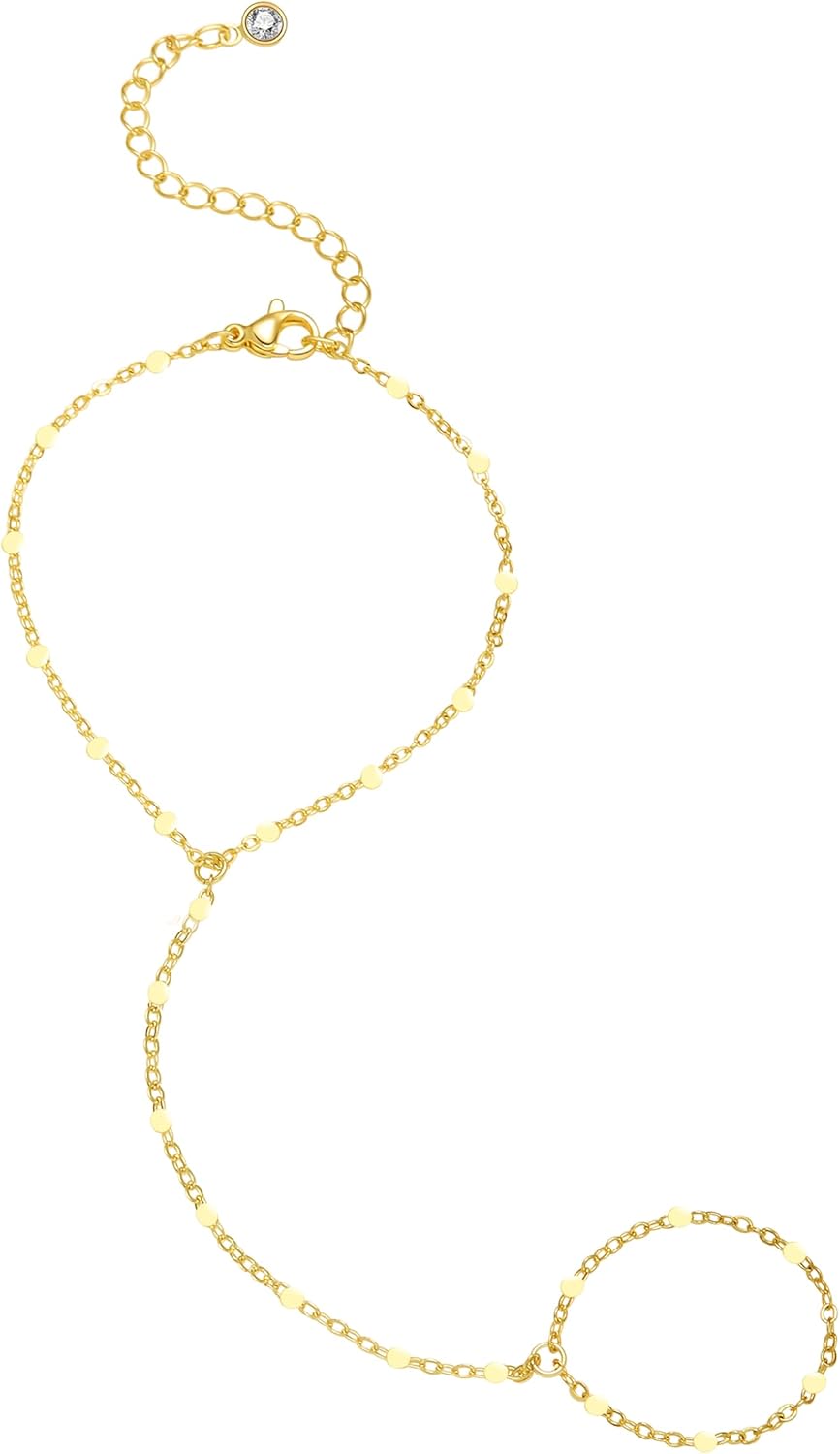 Listine Hand Chain Bracelet 14K Gold Plated Ring Bracelet Hand Chain Trendy Stuff for Women Dainty Hand Bracelets with Finger Ring Hand Jewelry for Women