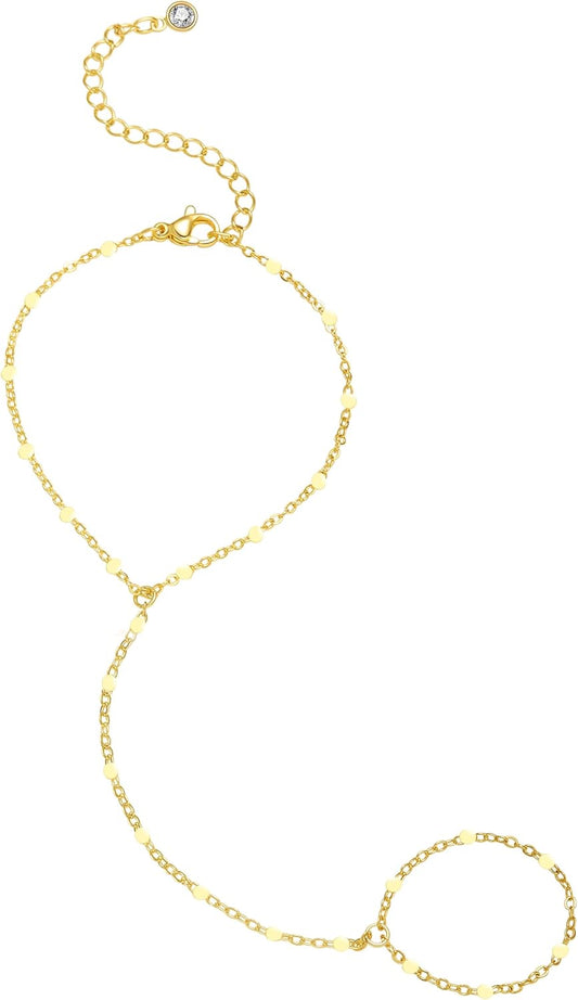Listine Hand Chain Bracelet 14K Gold Plated Ring Bracelet Hand Chain Trendy Stuff for Women Dainty Hand Bracelets with Finger Ring Hand Jewelry for Women