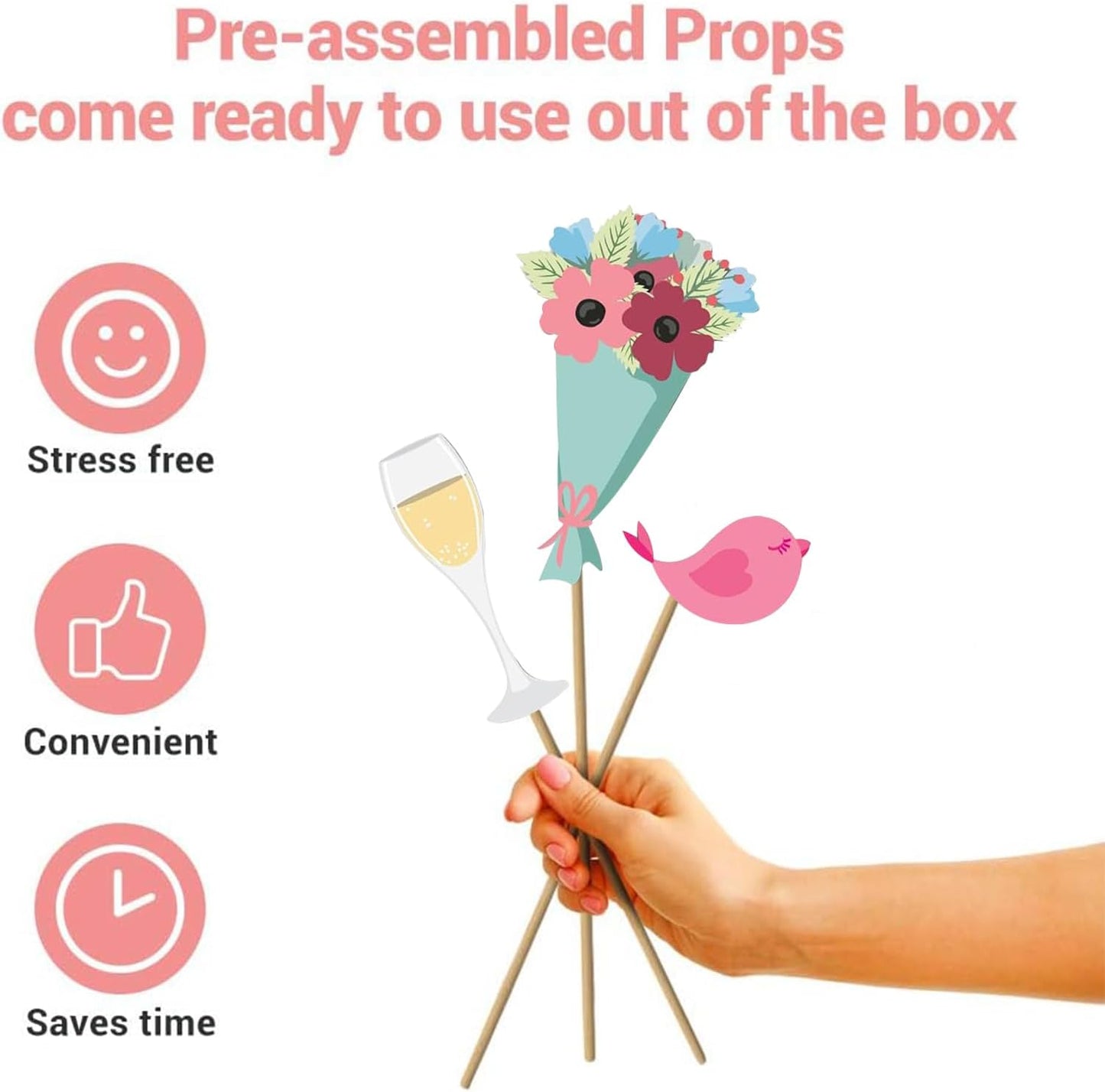 Wedding Photo Booth Props,31Pcs Set of Wedding Selfie Party Supplies&Decorations Supplies with Real Glitter Cute Wedding Backdrop and Selfie Station