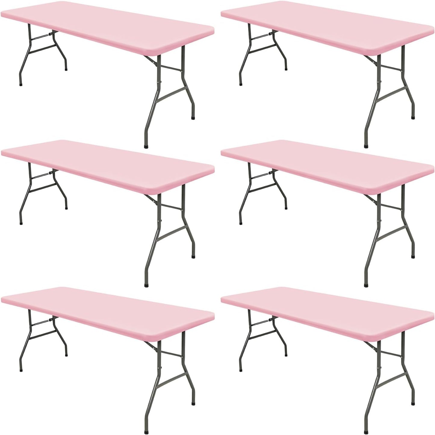 6 Pack Picnic Table Cover Fitted Elastic Tablecloth for 8 Foot Rectangle Tables Waterproof Stretch Washable Folding Indoor Outdoor Spandex Table Cloth for Parties Banquet Camping (Pink,30" x 96")