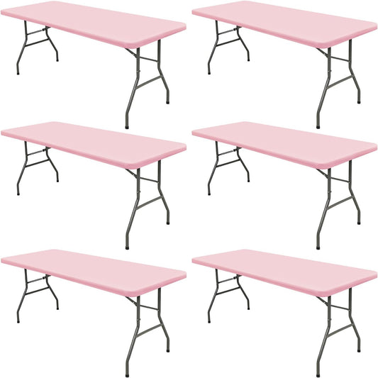 6 Pack Picnic Table Cover Fitted Elastic Tablecloth for 8 Foot Rectangle Tables Waterproof Stretch Washable Folding Indoor Outdoor Spandex Table Cloth for Parties Banquet Camping (Pink,30" x 96")
