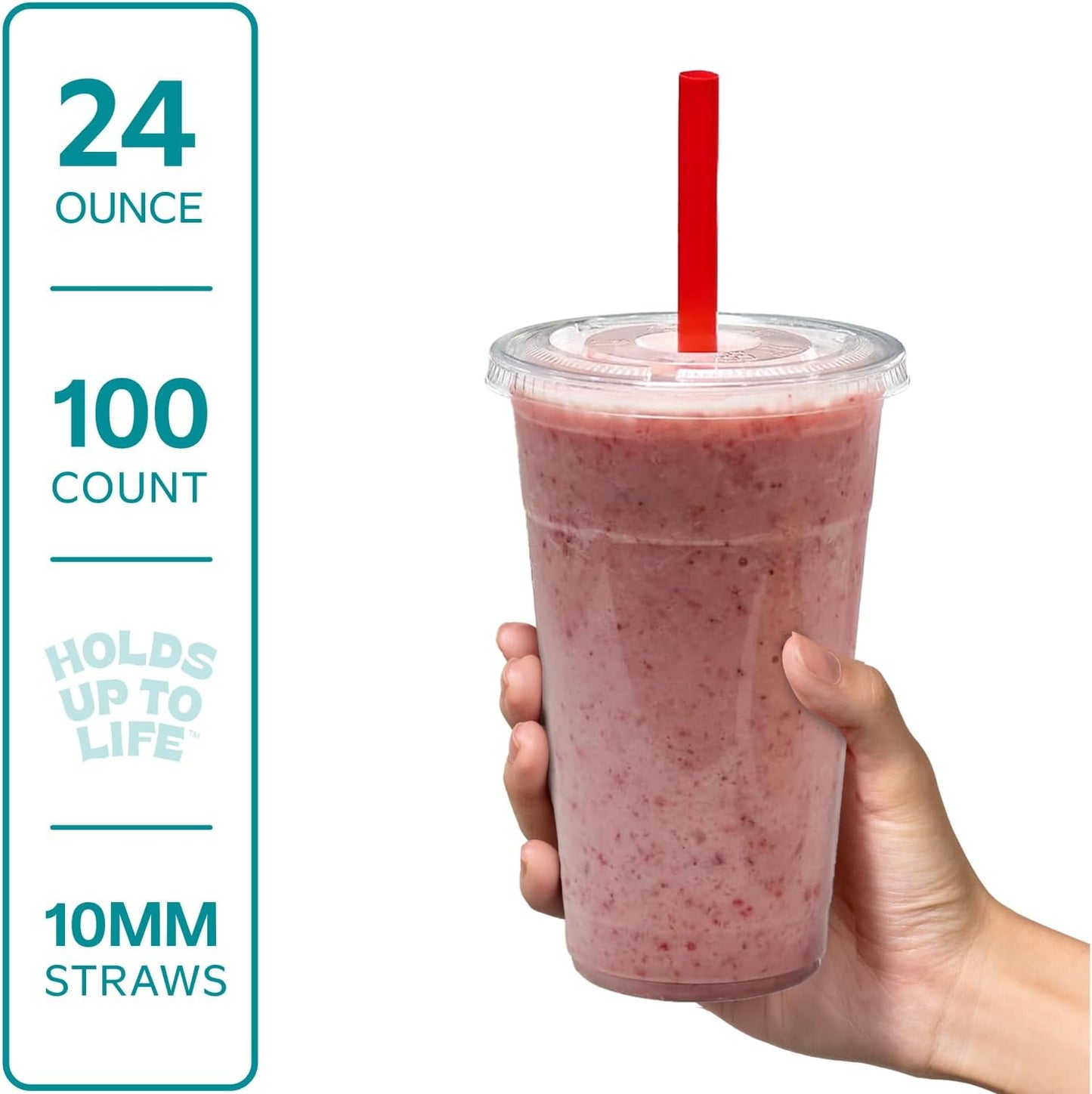 GUSTO [24 oz. - 100 Count Clear Cups with Flat Lids & Straws - Disposable Clear Drinking Cups for Iced Coffee, Cold Drinks, Milkshakes, and Smoothies - Formerly Comfy Package