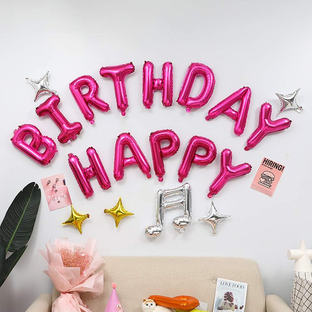 KALOR Hot Pink Happy Birthday Balloons Banner,16 Inch Mylar Foil Letters Sign Banner for Women & Girls Birthday Decorations for Photo Backdrop