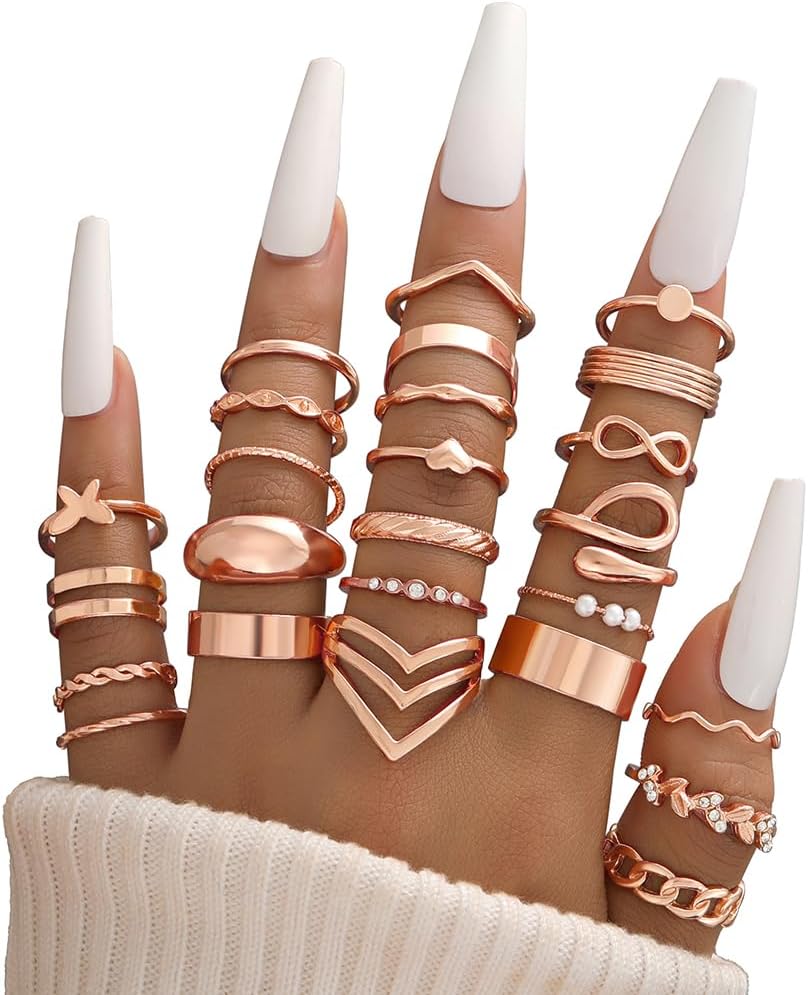 iF YOU 25 Pcs Gold Knuckle Ring Set for Women, Chunky Stackable Finger Midi Rings, Silver Simple Stacking Cute Rings Pack Trendy Stuff Jewelry Gift