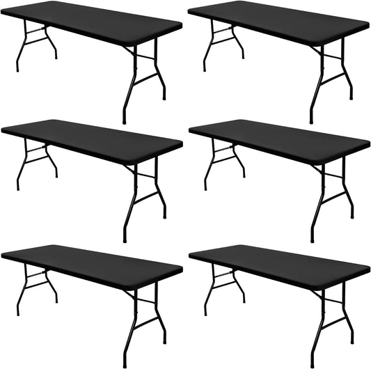 6 Pack Picnic Table Cover Elastic Fitted Tablecloths for 6 Foot Rectangle Tables Waterproof Stretch Washable Patio Folding Outdoor Spandex Table Cloth for Camping Banquet and Parties (Grey,30" x 72")