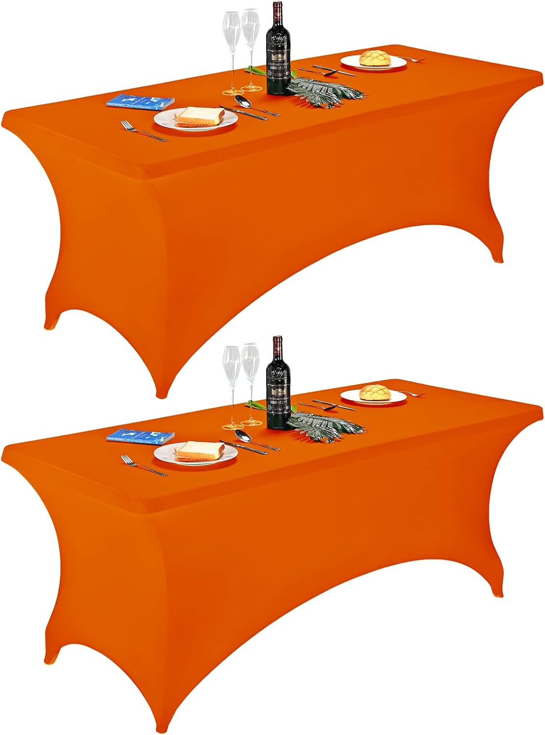 FORLIFE 2Pack Spandex Table Covers，Fitted Tablecloth for Rectangular Tables, Stretch Patio Table Covers, Universal Spandex Table Cover for Wedding, Banquet, Party (6ft, Orange)