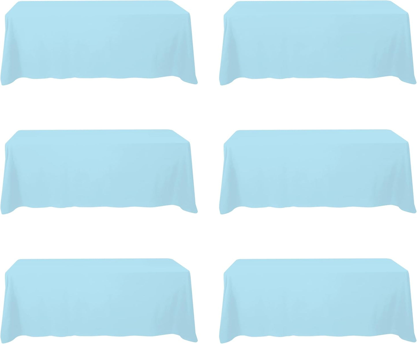 BRILLMAX 6 Pack Light Blue Tablecloths for 8 Foot Rectangle Tables 90 x 156 Inch - 8ft Rectangular Bulk Linen Polyester Fabric Washable Cloth Cover for Wedding Reception Banquet Birthday Party