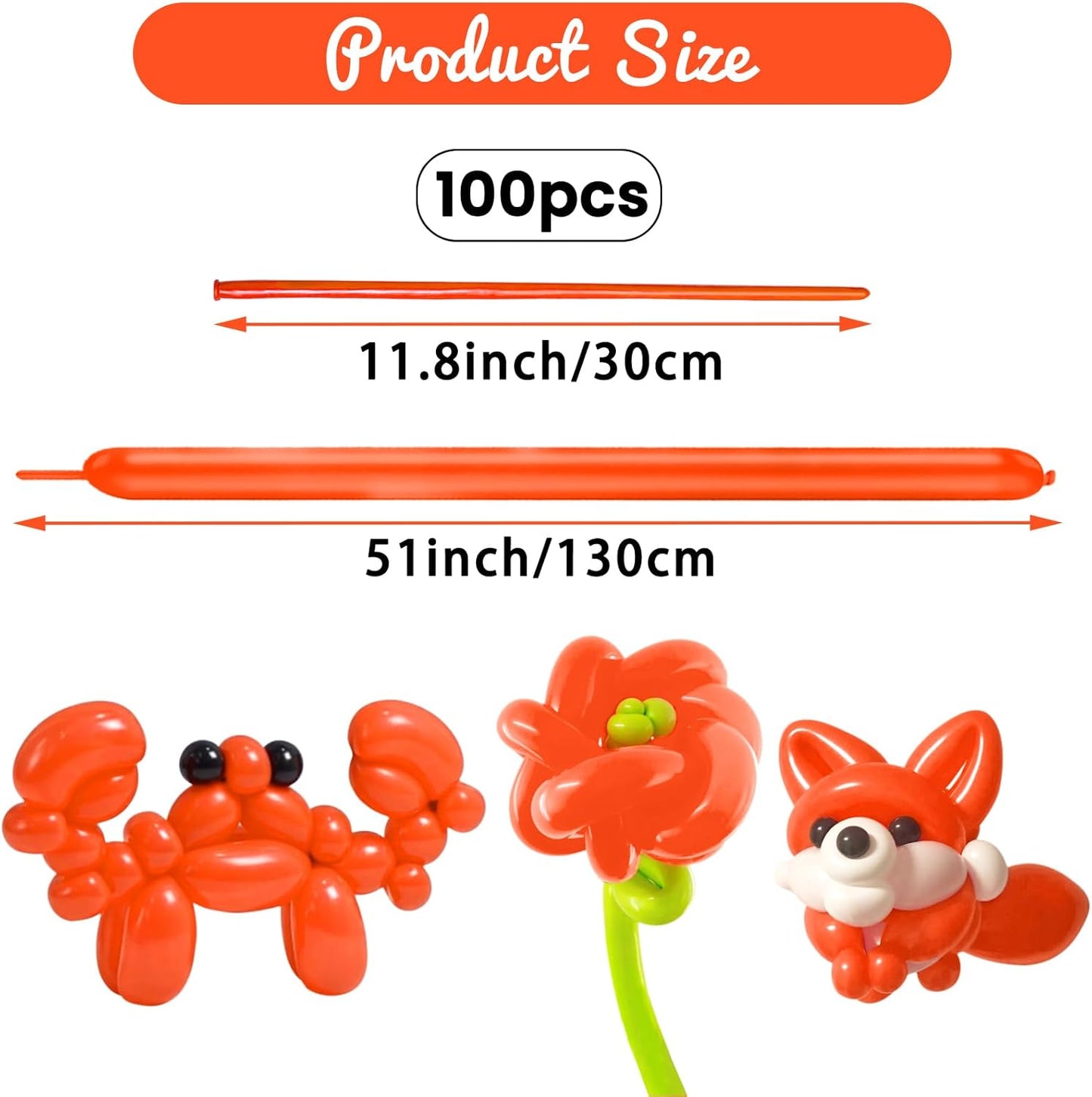 100Pcs Orange 260 Balloons, Long Balloon for Tying Balloon Arch, Long Skinny Balloons for Twisting Ballons Animal balloons Birthday Party Wedding Festival Decorations