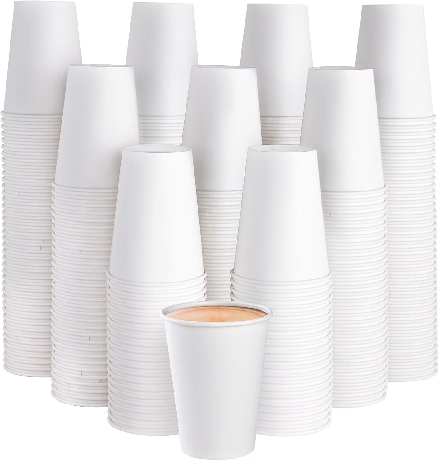 JOLLY PARTY 300 Pack 12 oz Disposable Paper Coffee Cup, Hot/Cold Beverage Drinking Cups for Water, Paper Coffee Cups, White Hot Coffee Cups
