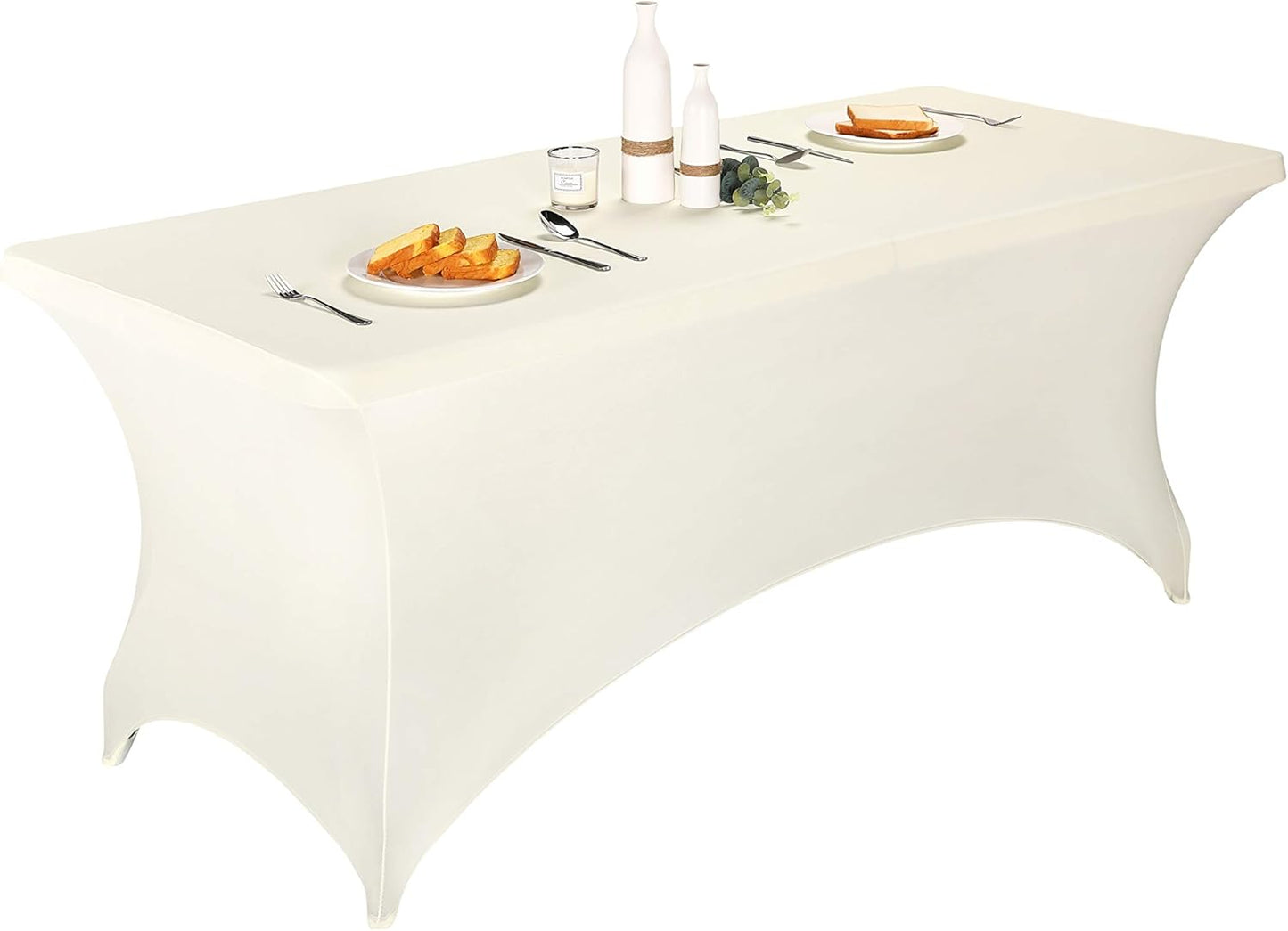 LZY Spandex Table Covers 6 Feet, Stretch/Fitted Table Covers for 6 Feet Folding Table, Rectangular Spandex Table Cloths for Wedding Party or Event (6FT-2PCS, Ivory)
