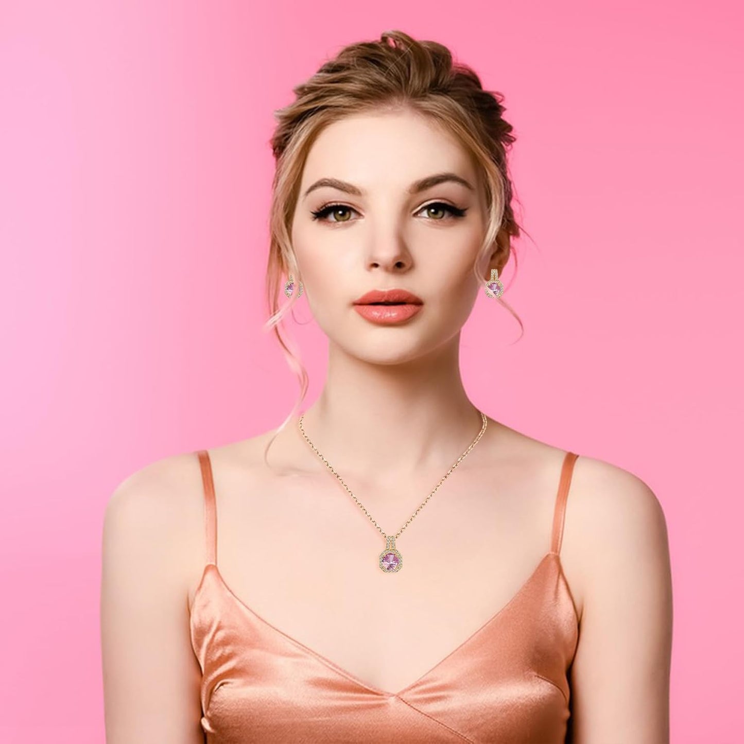 4pcs Cubic Zirconia Wedding Jewelry Sets for Bride Bridesmaid Cubic Zirconia Pendant Necklace Earrings Link Tennis Bracelet Open Ring Set for Women