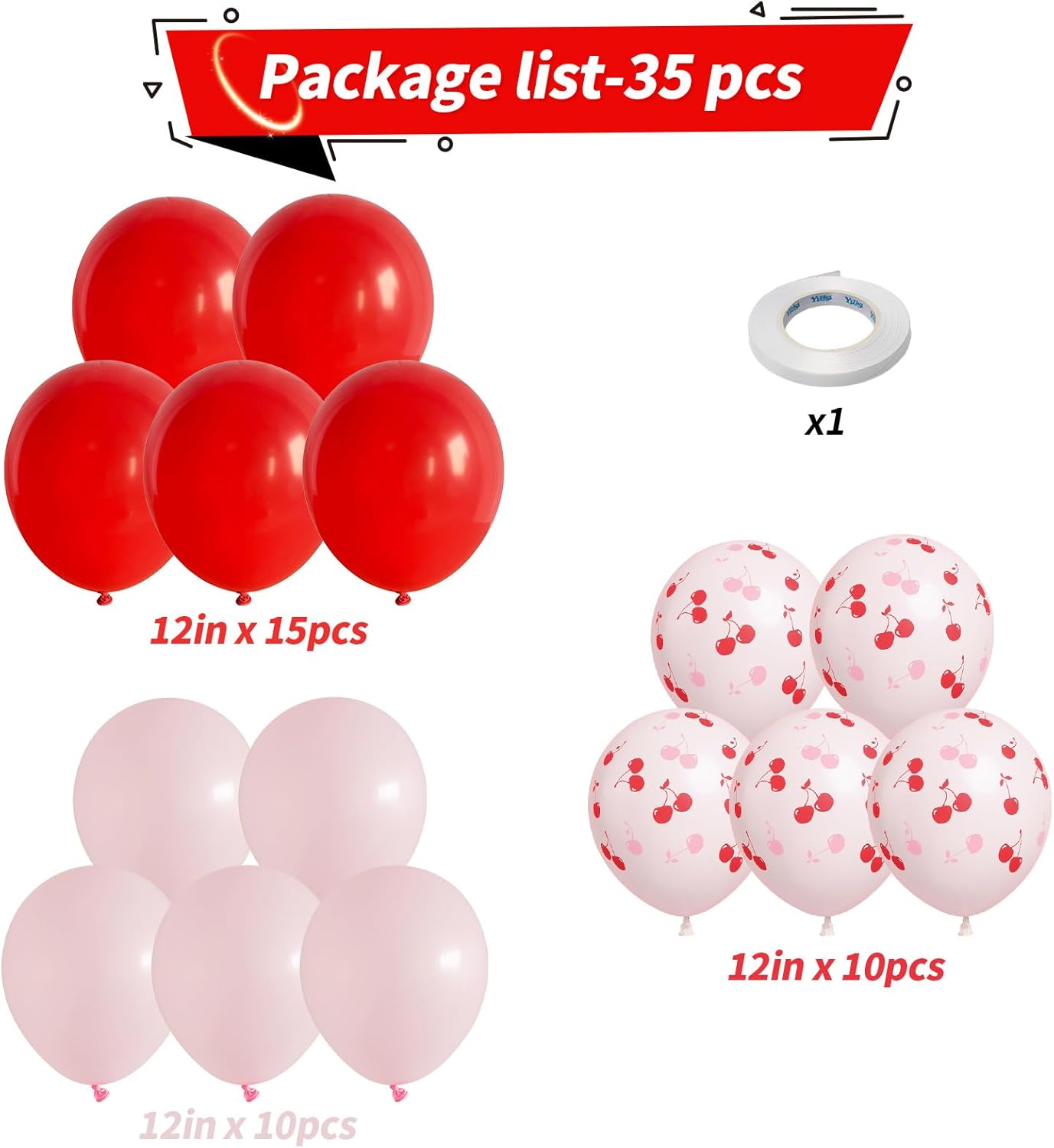 Cherry Balloons, 12 Inch Red and Pink Balloons Cherry on Top Balloon Pastel Baby Pink Matte Red Helium Latex Party Balloon for Girls Women Birthday Bridal Baby Shower Wedding Party Decorations