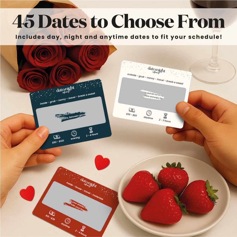 45 Romantic & Fun Scratch Off Date Night Ideas Card Game, Couple Gifts for Boyfriend, Girlfriend, Wife, Husband, Engagement, Birthday, Anniversaries or Bridal Shower Gifts
