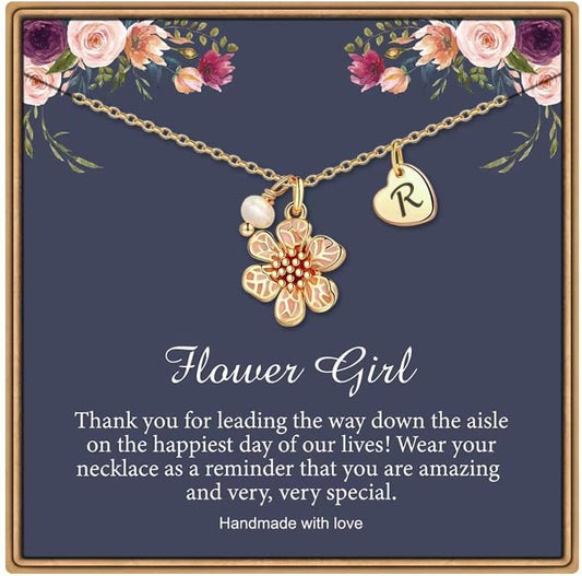 IEFLIFE Flower Girl Gifts - 14K-Gold-Plated Heart Initial Necklace Wedding Gift for Girls