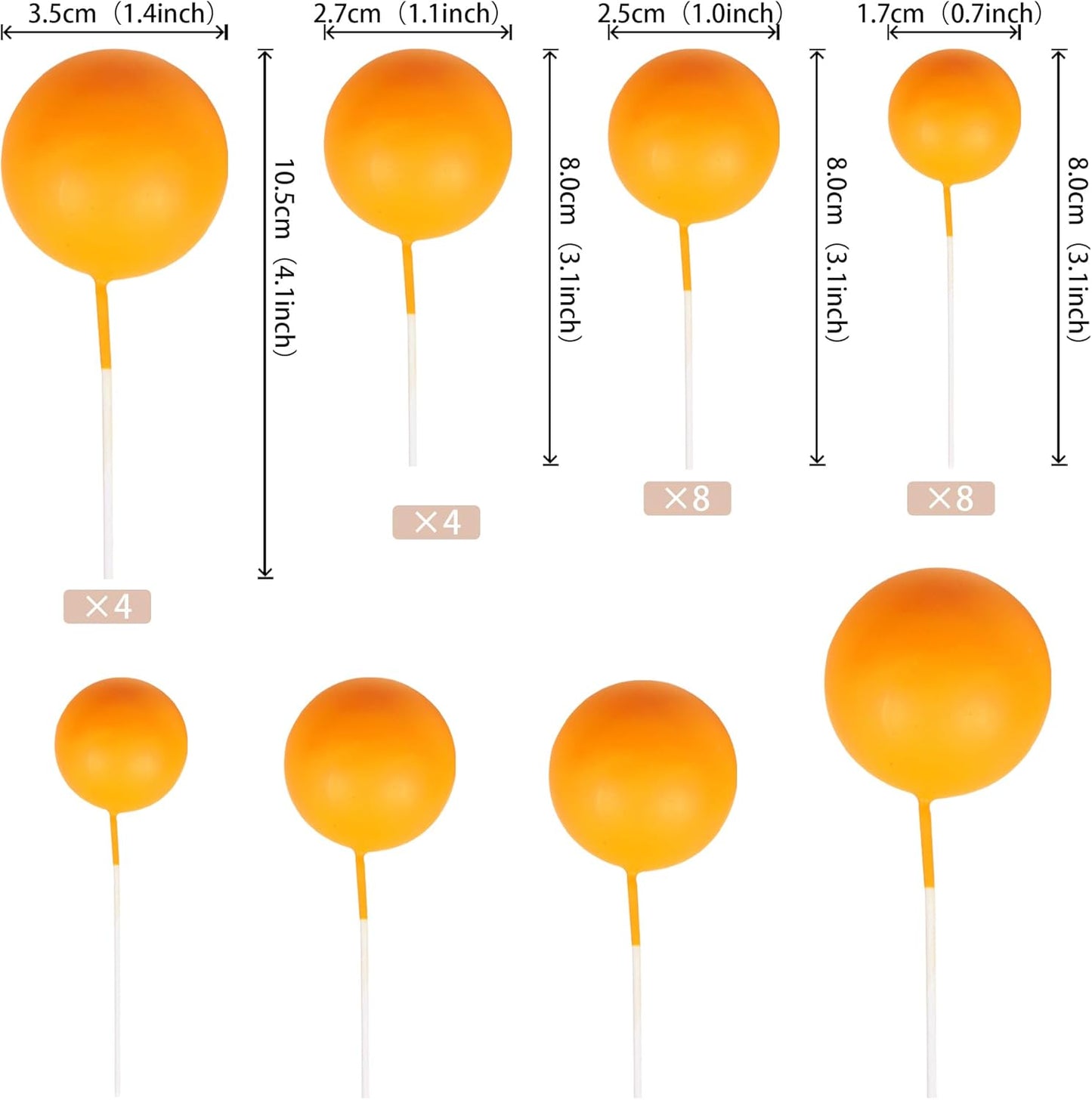 24 PCS Balls Cake Toppers Ball Cake Picks Foam Ball Shaped Cupcake Toppers Mini Balloons Baby Shower Cake Decorations for Wedding Enaggement Bridal Shower Birthday Party Supplies Orange